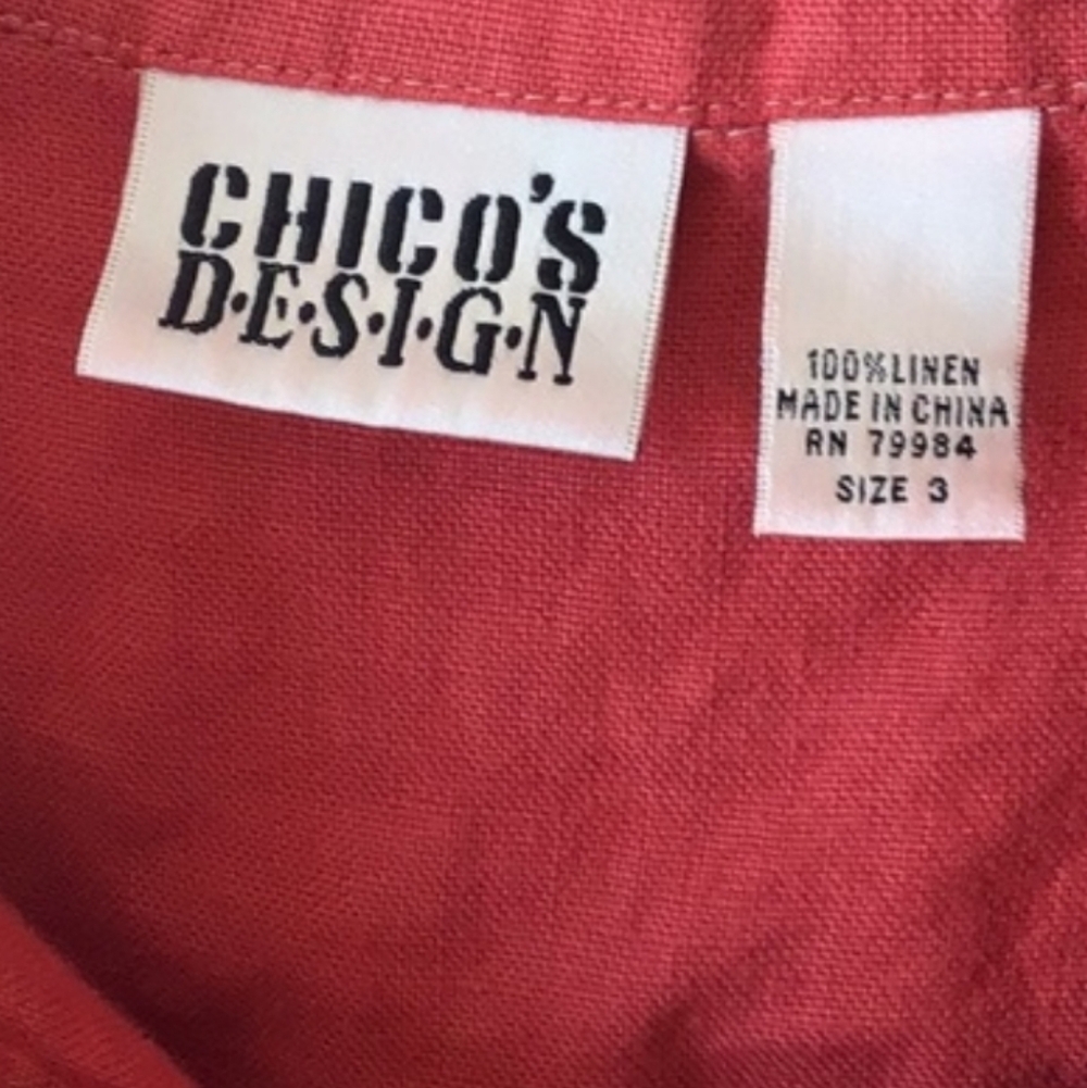 Chico's Design Deep Coral Linen Button Down Shirt/Blouse size Chico's 3 - Picture 5 of 7